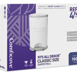 NEW COMFICOVE Classic Diaper Pail Refills Compatible with DEKOR Classic Diaper Pails | 4 Pack | Extra Thick Diaper Pail Refill Liners | Fresh Powder S