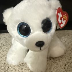 NWT Ty White Plush Polar Bear with Sparkling Blue Eyes