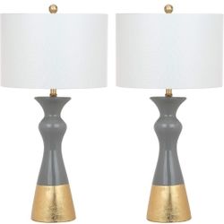 SAFAVIEH Lighting Collection Iris Modern Contemporary Grey / Gold Ceramic 31-inch Bedroom Living Room Home Office Desk Nightstand Table Lamp Set of 2 
