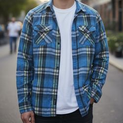 Hurley Plaid Shirt  Mens Size Medium  Western Pearl Snap Long Sleeve Turquoise 