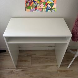 White Desk with Built-In Storage Shelf - Excellent Condition