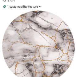 New  5'3" Round, Grey & Gold, Modern Abstract Design, Non-Shedding & Easy Care