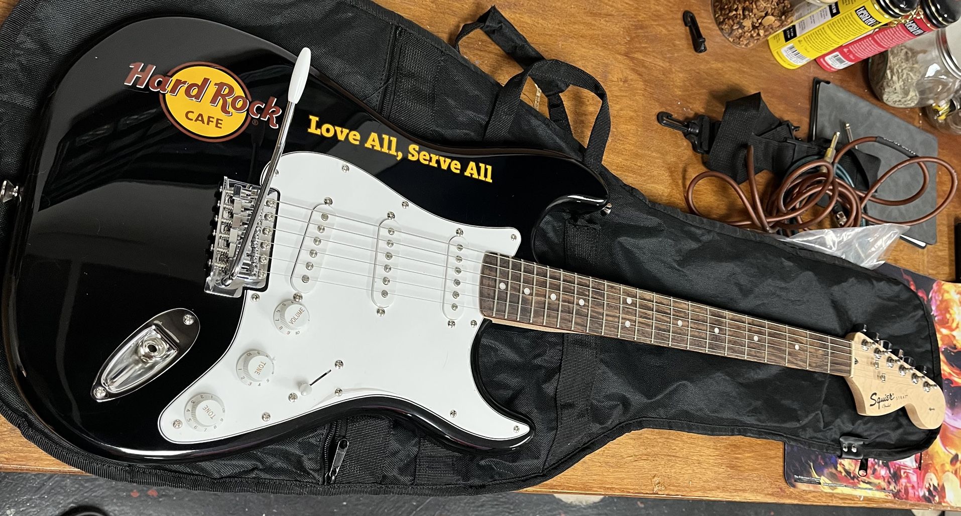 Hard Rock Squier Fender Strat Guitar With Amp