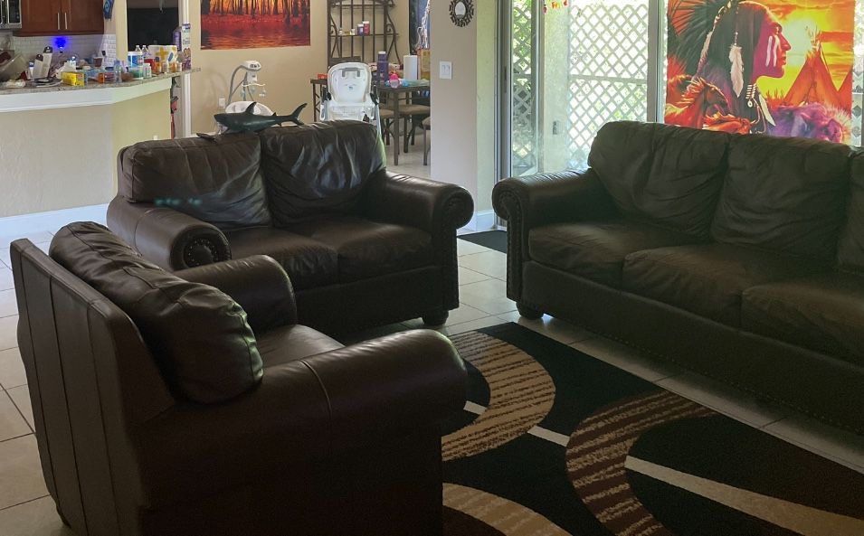 3 Piece Real Leather Sofa Set
