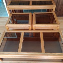 Oak Glass Table Set (Coffee table, sofa table, 2 end tables)