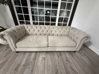 Light Tufted Sofa 92in