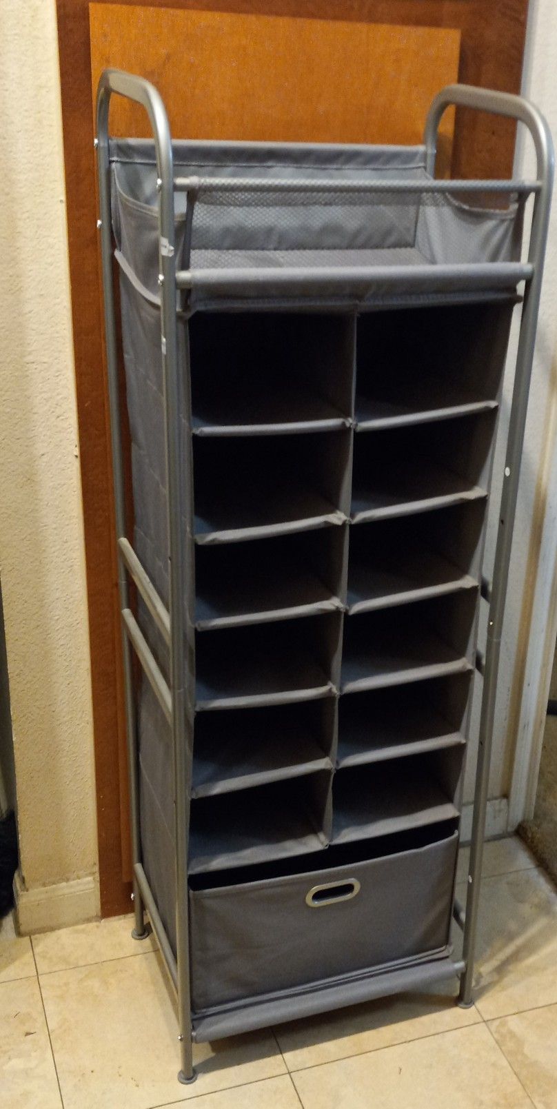 NeatFreak Vertical 12 Cubby Shoe Rack with Deep Bottom Drawer