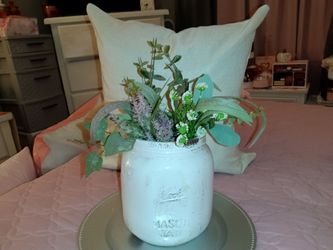 Painted Mason Jar with Faux Floral Arrangement
