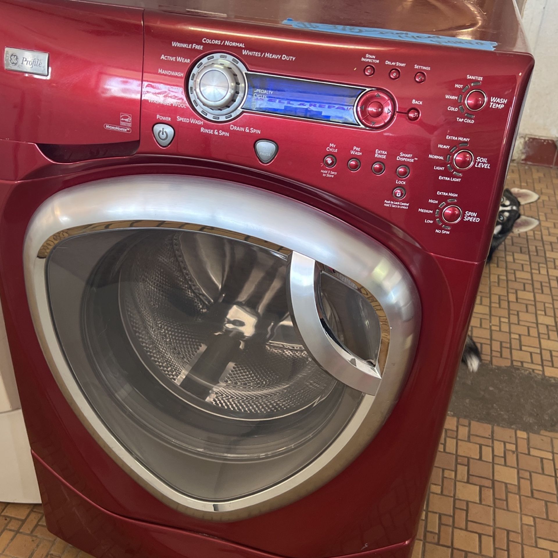 Red GE WASHER 1 Year Warranty