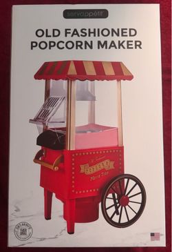 Nostalgia Vintage Hot-Air Popcorn Maker Machine - Makes Up to 12 Cups - Oil-Free - Healthier Popcorn - Classic Stand-Up Cart