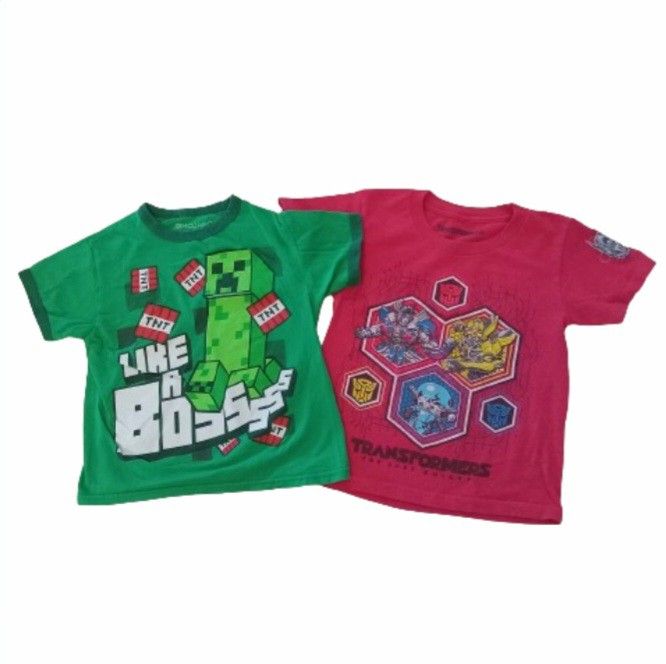 Boys green Minecraft creeper red Transformers t shirts bundle size XS 4 5