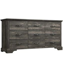 9 Drawers Dresser, 63"L Farmhouse Dressers for Bedroom & Chest of Drawers, Solid Wood TV Stand with Large Metal Handle,Dark Rustic Oak $179   Brand ne