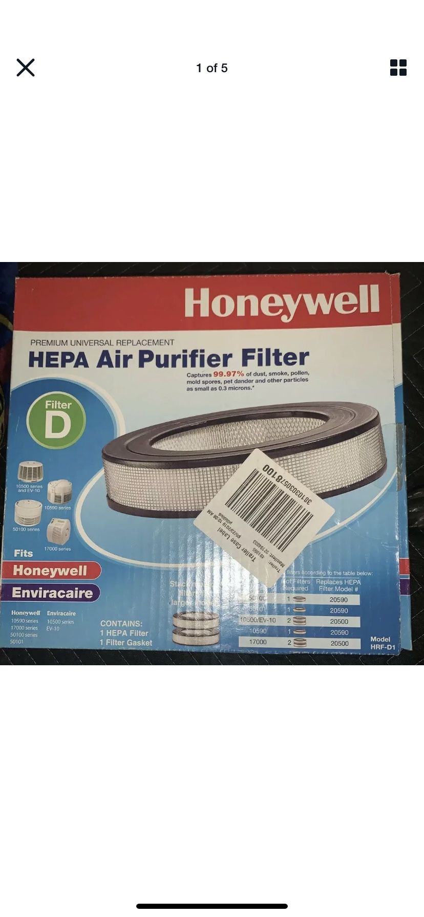 Honeywell Hrf-d1 HEPA Replacement Air Purifier Filter D