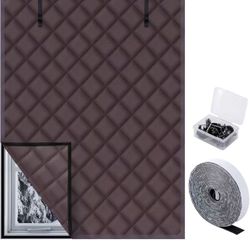 3 Layer 63 x 47 Inch Winter Insulated Window Cover,Oxford Thermal Insulated Window Blanket with Fastener,Brownish Red Window Insulation Kit for Winter