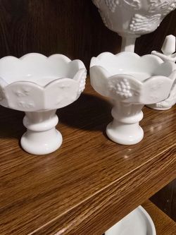 Vintage Milk Glass Candle Holders Pair - Indiana Glass Harvest Grape