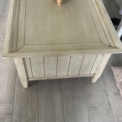 Antique, White And Color Coffee Table With Four Drawers