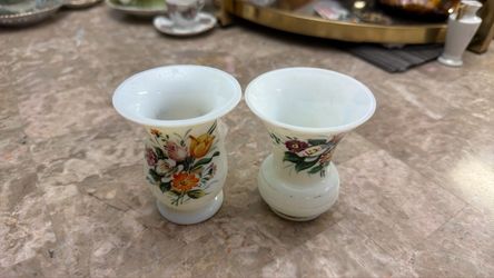 Pair of White Milk Glass Floral Vases