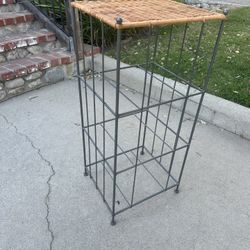Tall Metal & Wicker Plant Stand / Accent Table