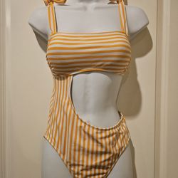 Xhilaration Yellow Striped Monokini Swimsuit Small