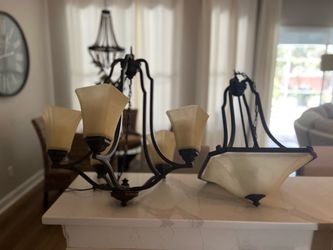 Oil Rubbed Bronze Chandelier and Pendant Light Set