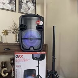 QFX 15" RECHARGEABLE BLUETOOTH SPEAKER WITH MICROPHONE + STAND LED Party Lights🔊🔊🎶🎶🎤 
