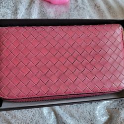 Pink Botega Veneta Lambskin Zip Around 