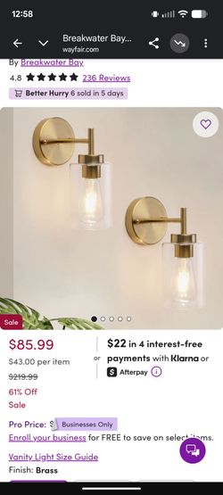 Gold and glass wall sconces (set of 2)