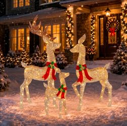 52" 3-Piece 3D Lighted Christmas Deer Family Set