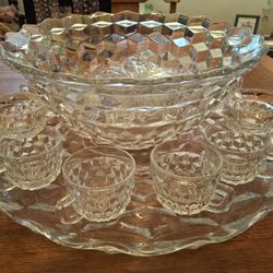 Fostoria American: Punch Bowl, Tray, 18 Cups