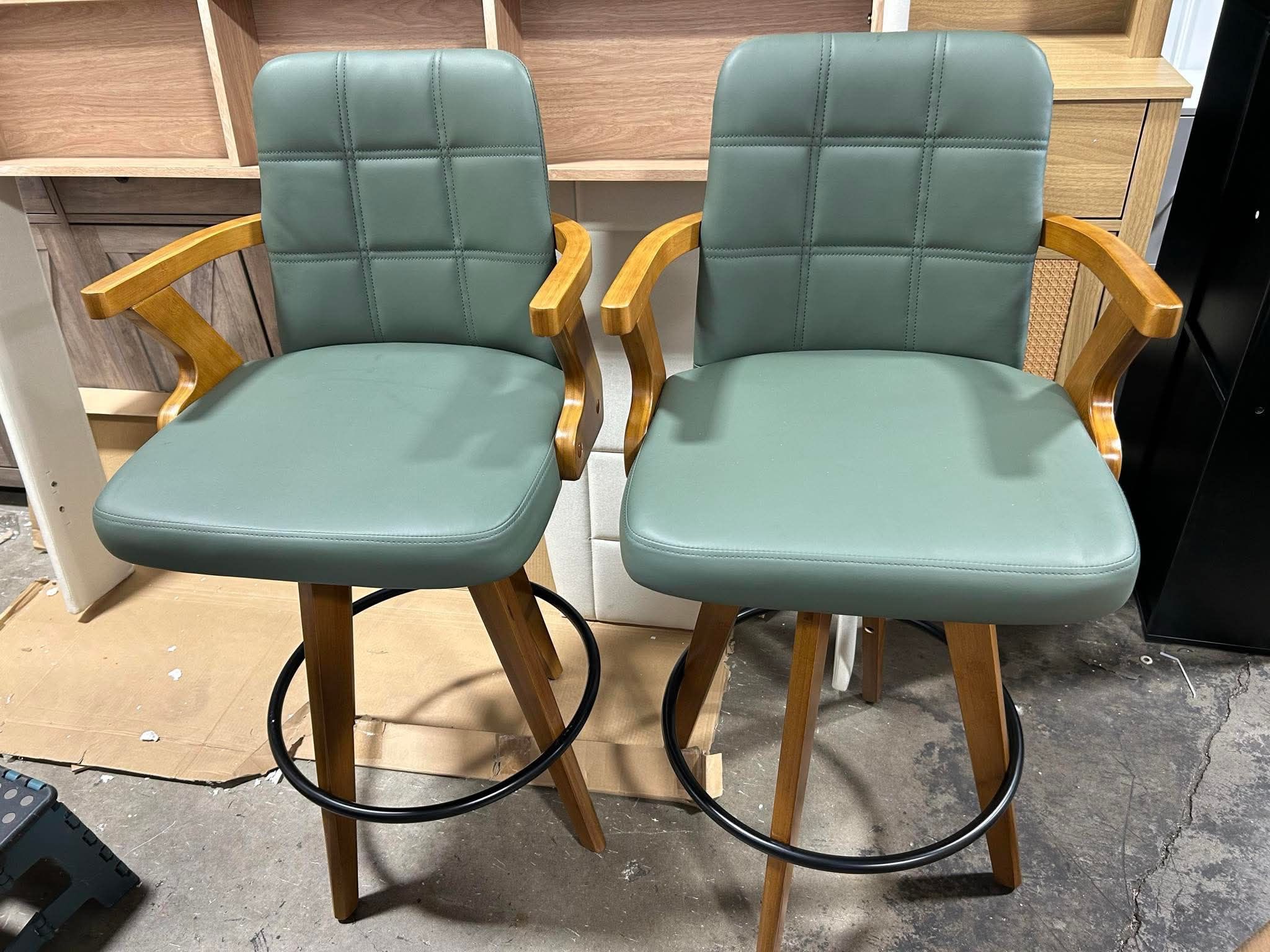 NEW - 26” Counter Height Bar Stools,Leather Upholstered Bar Chair, Swivel Bar Stools with Back and Arms,Modern Barstool Set of 2 for Kitchen Island (G