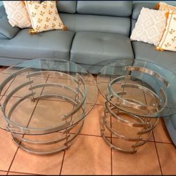 Round Glass Top Coffee Table Set of 2