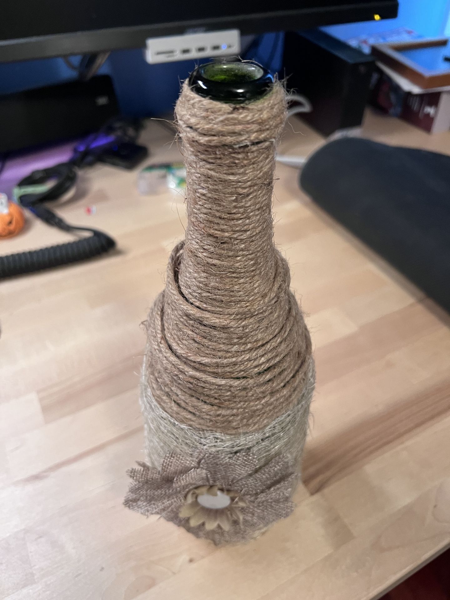 Rustic Twine-Wrapped Decorative Bottle – Handmade Charm for Any Room!
