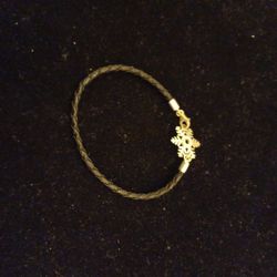 Sterling Silver Snowflake Bracelet with Leather Band