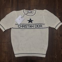 Christian Dior Star Intarsia Knit Tee Size M In Ivory Made In Italy