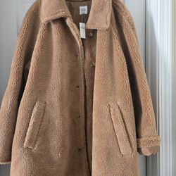 GAP Teddy Sherpa Coat Womens XXL Tan Longline Cozy Faux Shearling Jacket