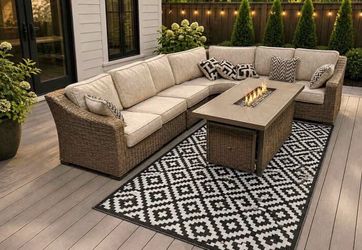 Rattan Patio Sectional With Nuvella Cushions With Fire table  *New Patio Furniture*