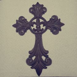 Dark Brown Rustic Iron Cross - Fleur de Lis Design - Mission Style.