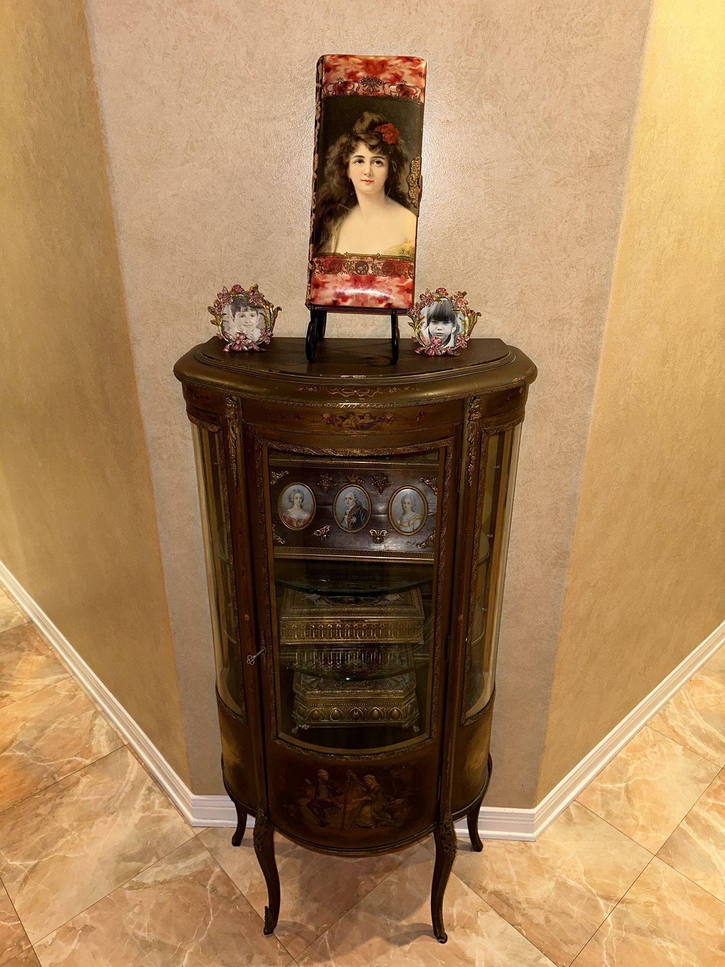 Early 1900’s hand painted French curio cabinet