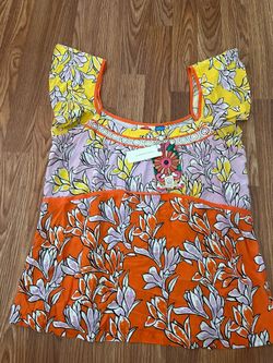 NWT  FARM Rio Multicolor Floral Square-Neck Blouse — Yellow, Orange, Lavender