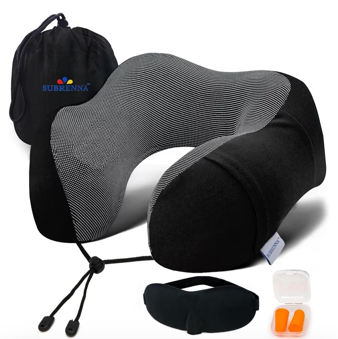 Travel Neck Pillow with sleep mask and ear plugs. New in carrying case