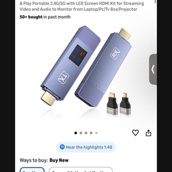 New Wireless HDMI Transmitter and Receiver, Wireless HD Extender Plug & Play Portable 2.4G/5G with LED Screen HDMI Kit for Streaming Video and Audio t