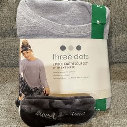 Brand New Three Dots Pajama Set W Sleep Mask Size XL 
