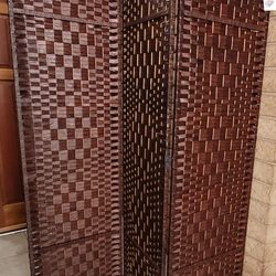 Hand-Woven Wall Partition with Pine Wood Frame / Room Divider