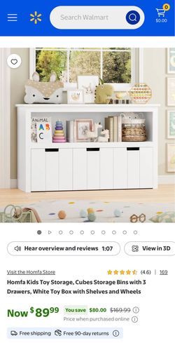 Homfa Kids Toy Storage, Cubes Storage Bins with 3 Drawers, White Toy Box with Shelves and Wheels