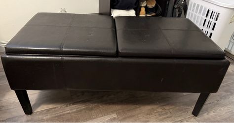 Dark Brown Faux Leather Storage Ottoman