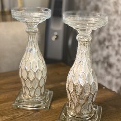 (2) Glass Candle Holder / Home Decor 