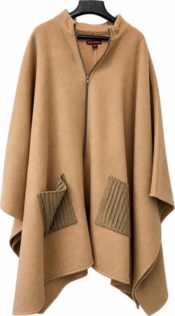 Beautiful Camel/Taupe Poncho Cape with Ribbed Knit Detail