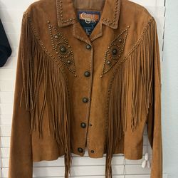 Cross creek leather fringe jacket