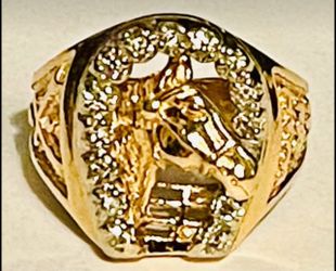 $995 Men’s 14k yellow gold lucky Horseshoe  Horsehead .25ctw diamond men’s ring