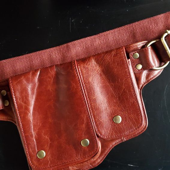 VINTAGE Red Leather Vicenzo Hip/Belt Bag / Fanny Pack